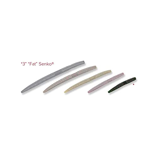 3" Fat Senko Soft Plastic Worm Fishing Bait - Green Pumpkin With Large Black Flake, 10 Pack