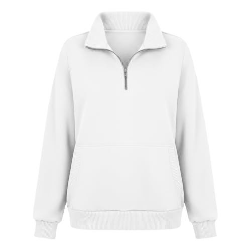 Women's Half Zip Pullover Sweatshirt - XX-Large White