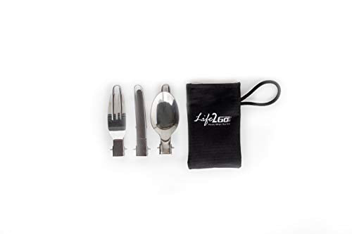 Portable Camping Utensil Set - 3-Piece Stainless Steel Cutlery with Pouch
