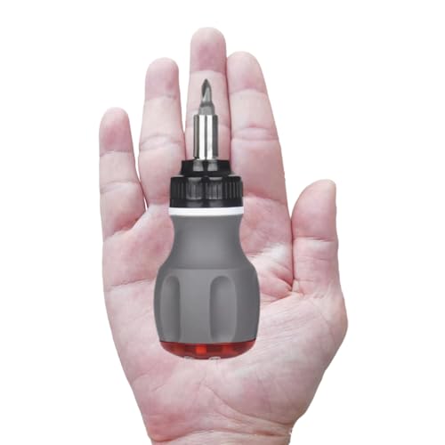 Stubby Ratcheting Screwdriver,8 in 1 Stubby Multi-bit Screwdriver Set with 1/4 Magnetic Extension Socket Drill Bit Holder for DIY Repairing