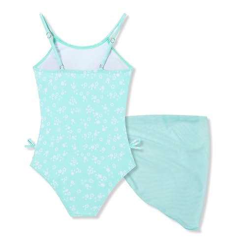 Girls Floral One Piece Swimsuit & Cover Up Set - Green, 6-7 Years