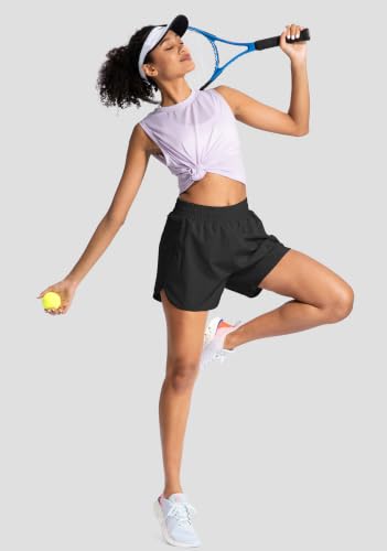 Soothfeel Women's 5-Inch Inseam Athletic Running Shorts for Workout & Gym - Black, Medium