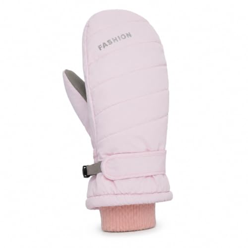 Winter Ski Mittens - Warm Water-Repellent Snow Gloves - Pink, Medium