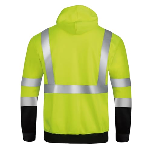 High Visibility Hoodie for Men, Class 3 Reflective Zippered Hoodie Sweatshirt, Construction Work Safety Jacket