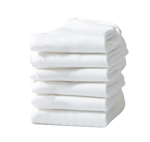 6 Pairs White Ankle Socks - Soft Cotton, Breathable Athletic Socks