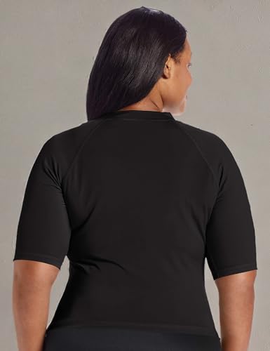 Plus-Size UPF 50+ Active Rashguard & Workout Top - 2X Black