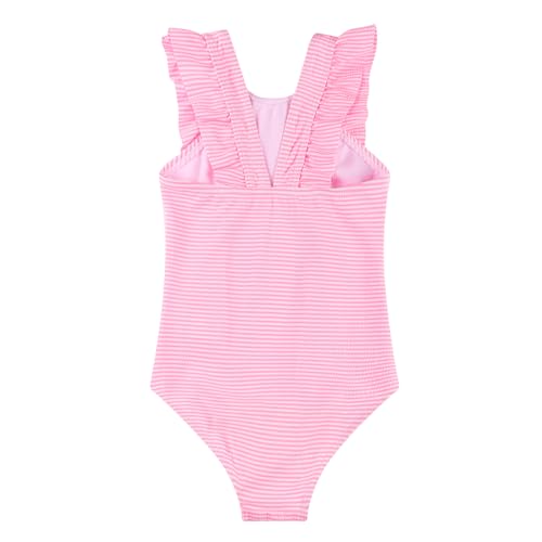 Girls' Bright Pink 6-7 Years Scalloped One-Piece Swimsuit with Ruffles - Kids Swimwear