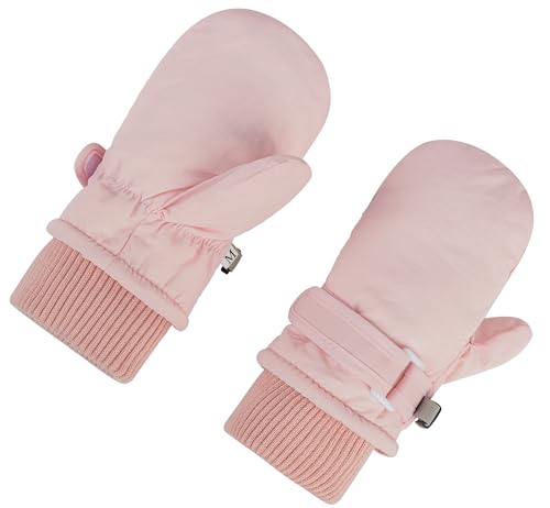 Kids Winter Ski Mittens - Warm, Water-Resistant Velvet - Pink, Medium