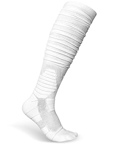 Finerview Extra Long Padded Football Socks 2 Pairs Black/White Large Men Women Sports