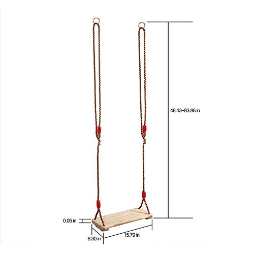 Wooden Swing Seat for Kids & Adults, Adjustable Garden Porch Swing 15.8x6.3 inches