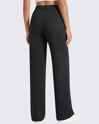 G4Free Women's Wide Leg Sweatpants Tall 5'7"–5'9.5" Elastic Waist Black