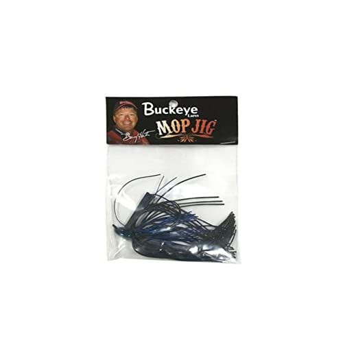 Mop Jig Fishing Bait - Heavy Living Rubber Skirting, Double Rattles, Black/Blue - 3/8 oz