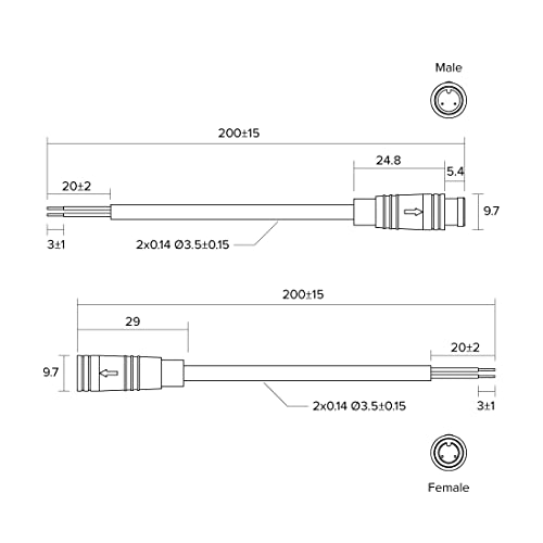 2-Pin Mini Electrical Connector Set - IP65 Waterproof, 26AWG, 20cm Extension Cable