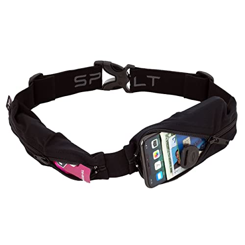 Dual Pocket Pro Running Belt - Expandable, Adjustable, No Bounce - Black with Black Zipper