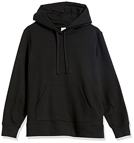 Women's Black Medium Fleece Pullover Hoodie with Kangaroo Pocket - Regular Fit