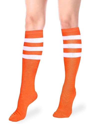 Athletic Knee High Socks - Orange & White Stripe - 1 Pair