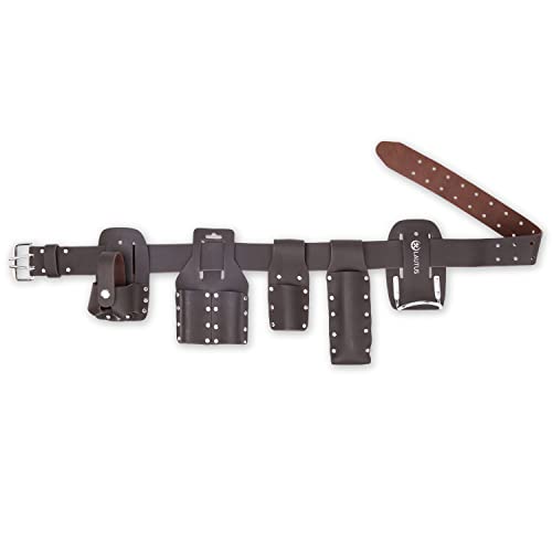 LAUTUS Scaffolding Belt | 6-Piece Leather Scaffold Belt, 2" Wide | Fits Waist Sizes from 32¡± ? 46¡± | Includes 5 Scaffold Tool Holders to Securely Hold Your Level, Tape, Spanners, Hammer