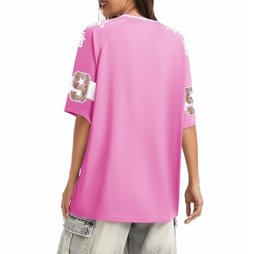 Oversized Pink Football Jersey T-Shirt for Women - Small