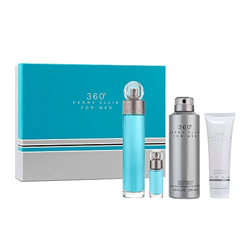 Perry Ellis 360 Men Gift Set with EDT Spray, Body Spray, Shower Gel & Mini Fragrance