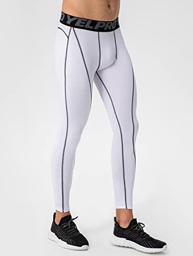 Men's Compression Pants - Workout Tights for Sports - Large/White