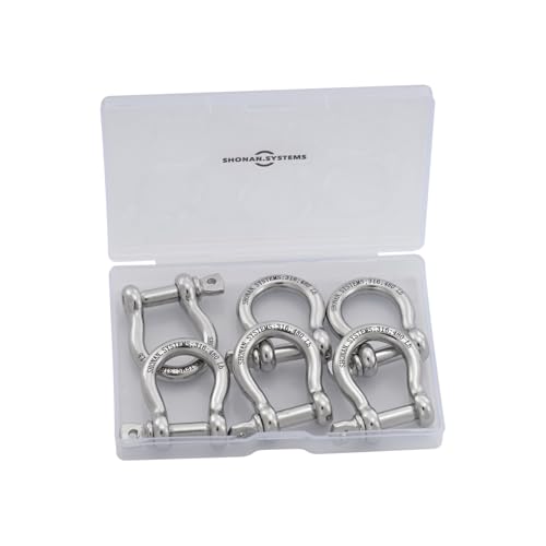 1/4" Marine Grade Stainless Steel Bow Shackles - 6 Pcs, 480 Lbs Capacity