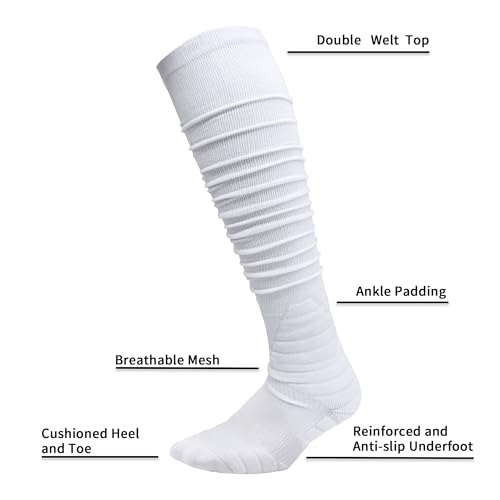 Extra Long Padded Soccer Socks for Men & Boys - Medium/White