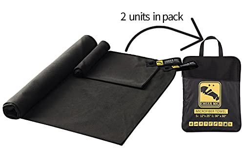 CHEER MIC Large & Small Microfiber Quick Dry Towels Set 30x60 & 12x25 Grey