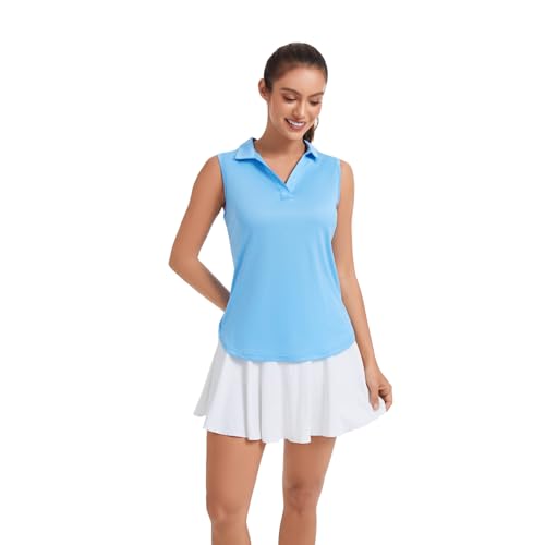 Women's Sleeveless Golf Polo Shirt - Light Blue, Large