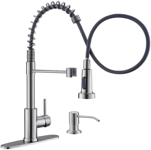 Matte Black Kitchen Faucet with Soap Dispenser - Commercial Single Handle Pull Down Sprayer
