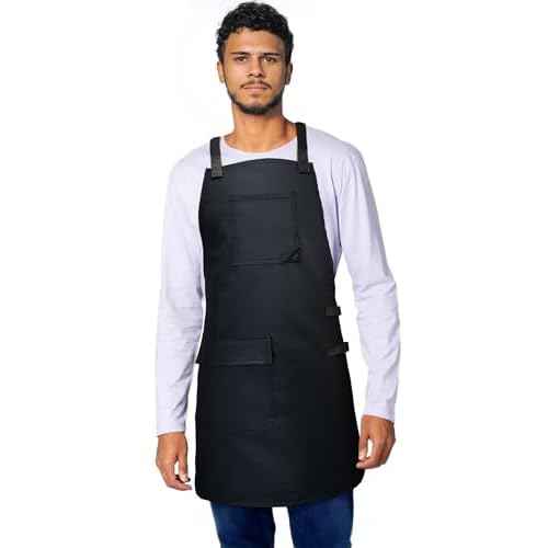 Under NY Sky Cross-Back Barber Apron ? Heavy-Duty Nylon, Water and Chemical Resistant, Flapped Pocket ? Adjustable for Men, Women ? Pro Hair Stylist, Salon, Colorist, Artist