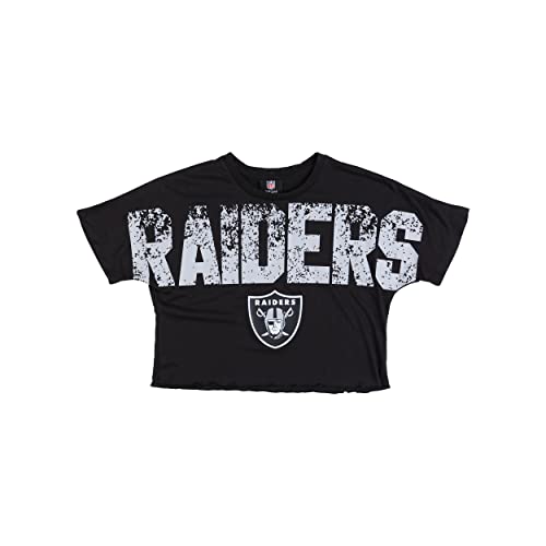 Las Vegas Raiders Womens Distressed Logo Petite Crop Top Shirt - FOCO NFL Fan Apparel