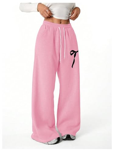 Girls Wide Leg High Waisted Sweatpants - Pink, Size 10 Years, Trendy Baggy Pants