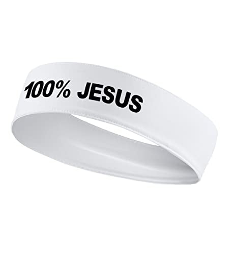 100% Jesus Stretch Headband - White Moisture Wicking Sports Fan Gear