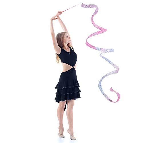 2pcs Rhythmic Gymnastics Ribbons, 157.5-Inch Dance Ribbons with Batons