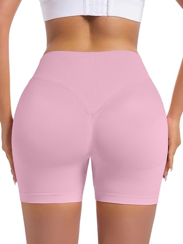 Women’s Seamless Workout Shorts 3-Pack with Scrunch & Butt Lift - Pink/Light Grey/Black Small