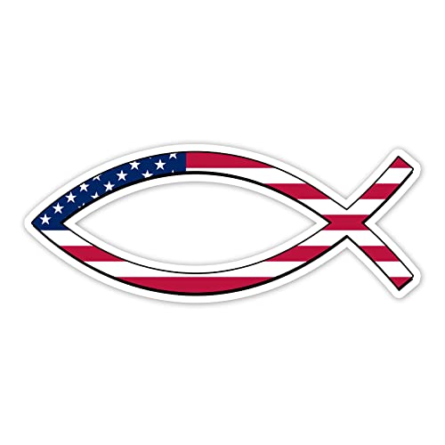 American Flag Christian Fish Vinyl Sticker - 5.5" Wide