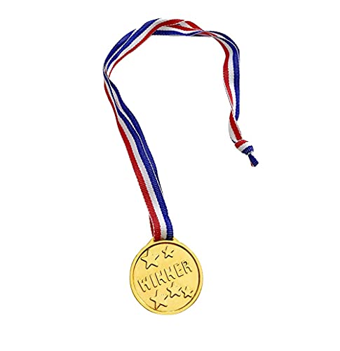 12PCS Gold Plastic Winner Medals with Ribbons for Parties