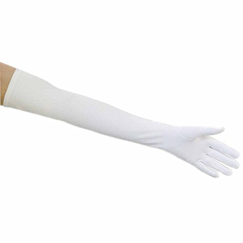 Matte Satin Opera Length Gloves - Elegant White Stretch Evening Gloves