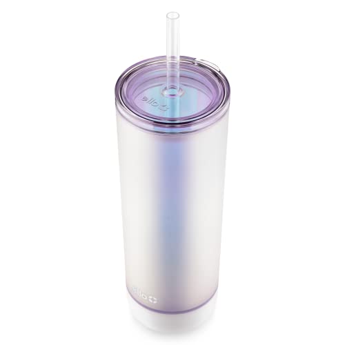 Ello Monterey 24oz Silver Double Walled Insulated Plastic Tumbler with Straw & Coaster