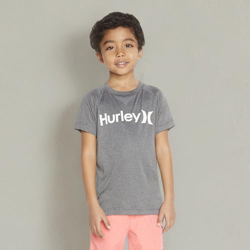 Hurley Boys' Graphic UPF 50+ Rash Guard Swim Shirt - Medium, Black Heather