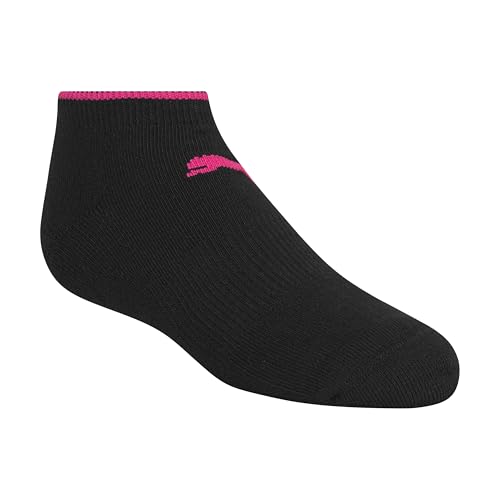 PUMA Girls 8-Pack Low Cut Socks with Cushioned Footbed & Arch Support - Black/Multicolor 7-8.5
