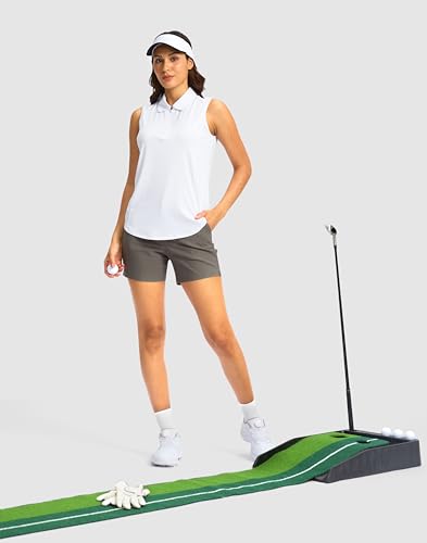 Women's Heather White 1/4 Zip Golf Shirt - Lightweight Collared Tank Top, Medium