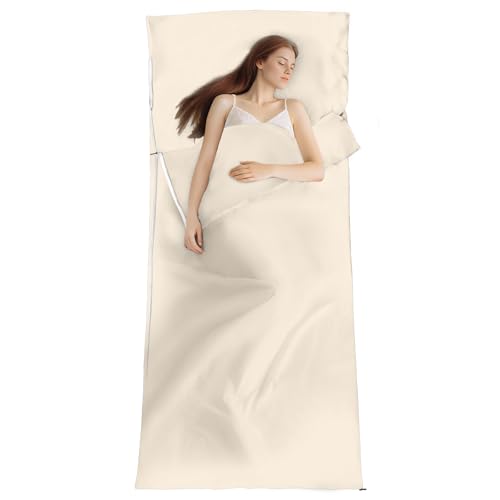 BREENHILL Long-Staple Cotton Sleeping Bag Liner with Zipper, White Travel Sheet 41 x 86 in