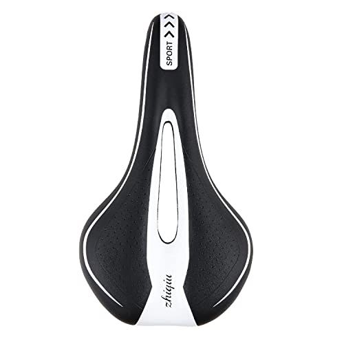 Bike Saddle Seat with Center Hole, Thick Padding - Black/White, Comfort for MTB & Road Bikes