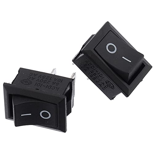 2-Pack 12V DC Mini Rectangular Rocker Switch - On/Off I/O Black Switch