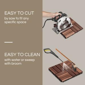 Outdoor Waterproof Acacia Wood Deck Tiles - 10 Pcs Patio Flooring for All Weather Use