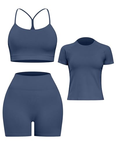 Women’s Navy Blue Seamless Workout Sets - Medium Sports Bras & Gym Yoga Outfits