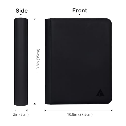 Black Rayvol 9-Pocket Card Binder for 828 Trading Cards - Side Loading, Ringless, Water-Resistant, Zippered Collection Album