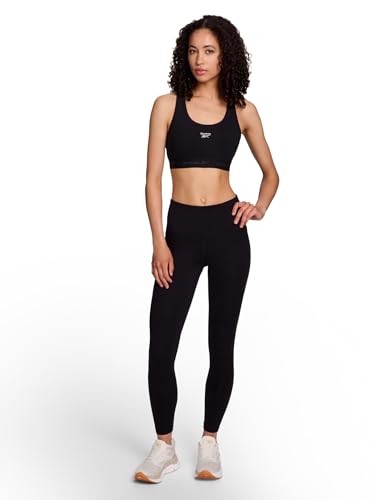 Reebok Women's Medium Impact Sports Bra - Large Black with Removable Cups & Elastic Hem