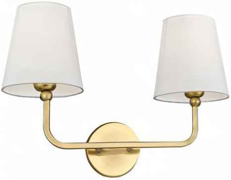 Brushed Gold 2-Light Bathroom Vanity Sconce with White Fabric Shade - Modern Wall Lighting for Hallway & Bedroom, Model VL837-BG